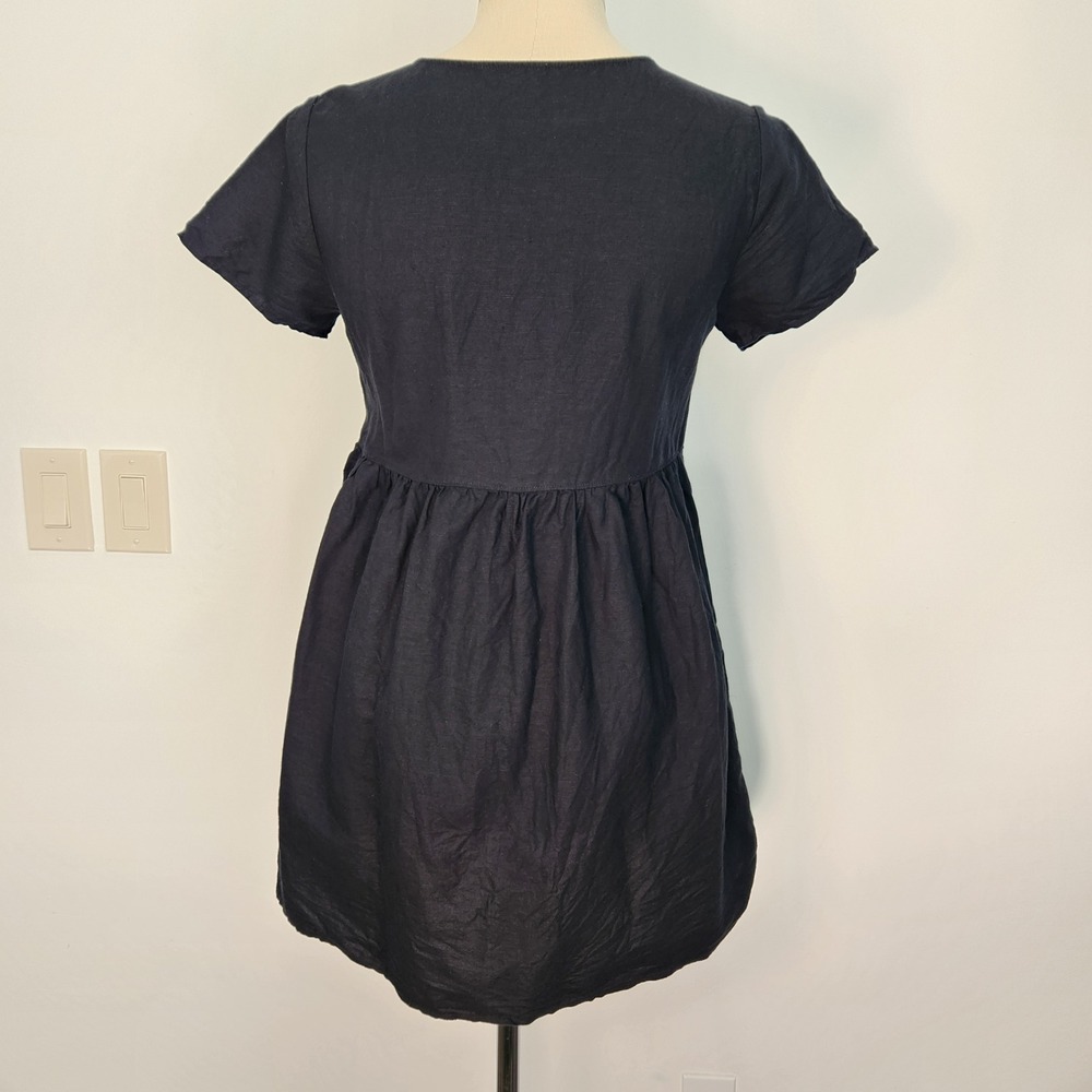 Madewell Black Linen Blend Alexandra Button Front Babydoll Mini Dress Small - Picture 3 of 11